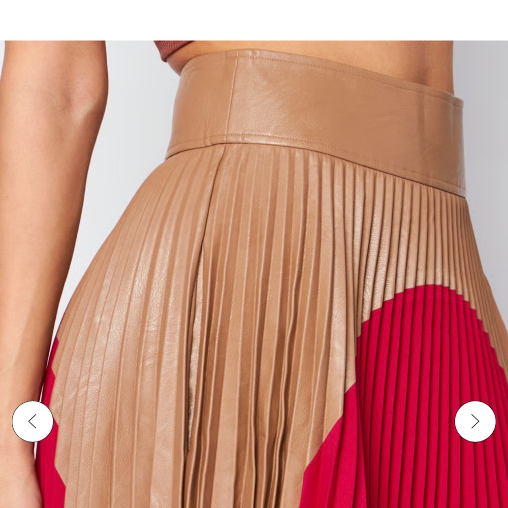 Colorblock Pleated Midi Skirt - Tan and Red - Picture 4 of 5